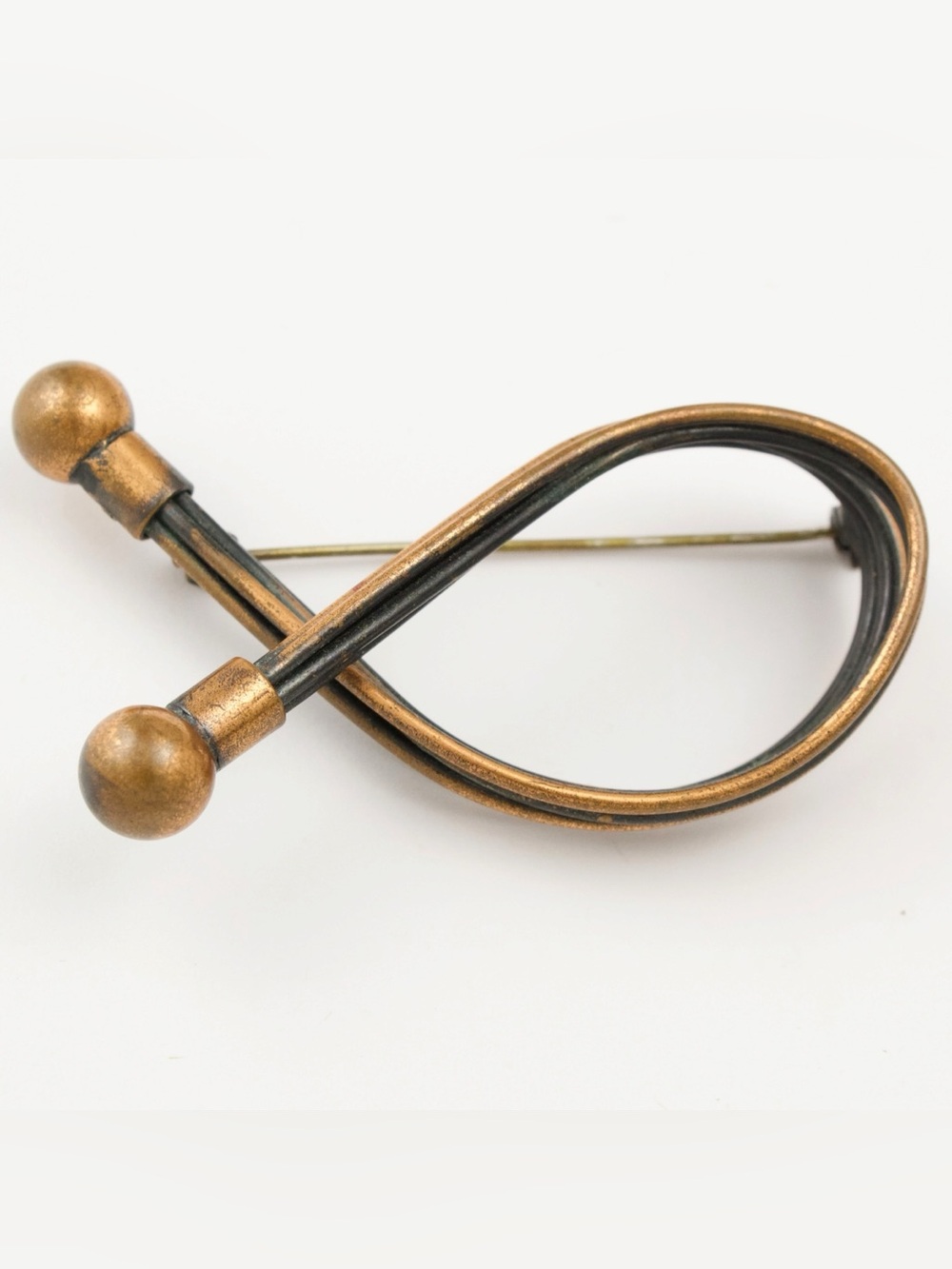 Vintage Mid-Century Modernist Copper Brooch, Large Abstract Loop or Fish Pin